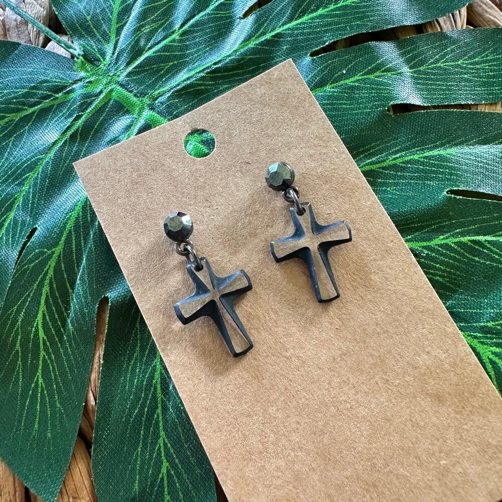 BOGO FREE GLASS CROSS 1980s earrings dangle